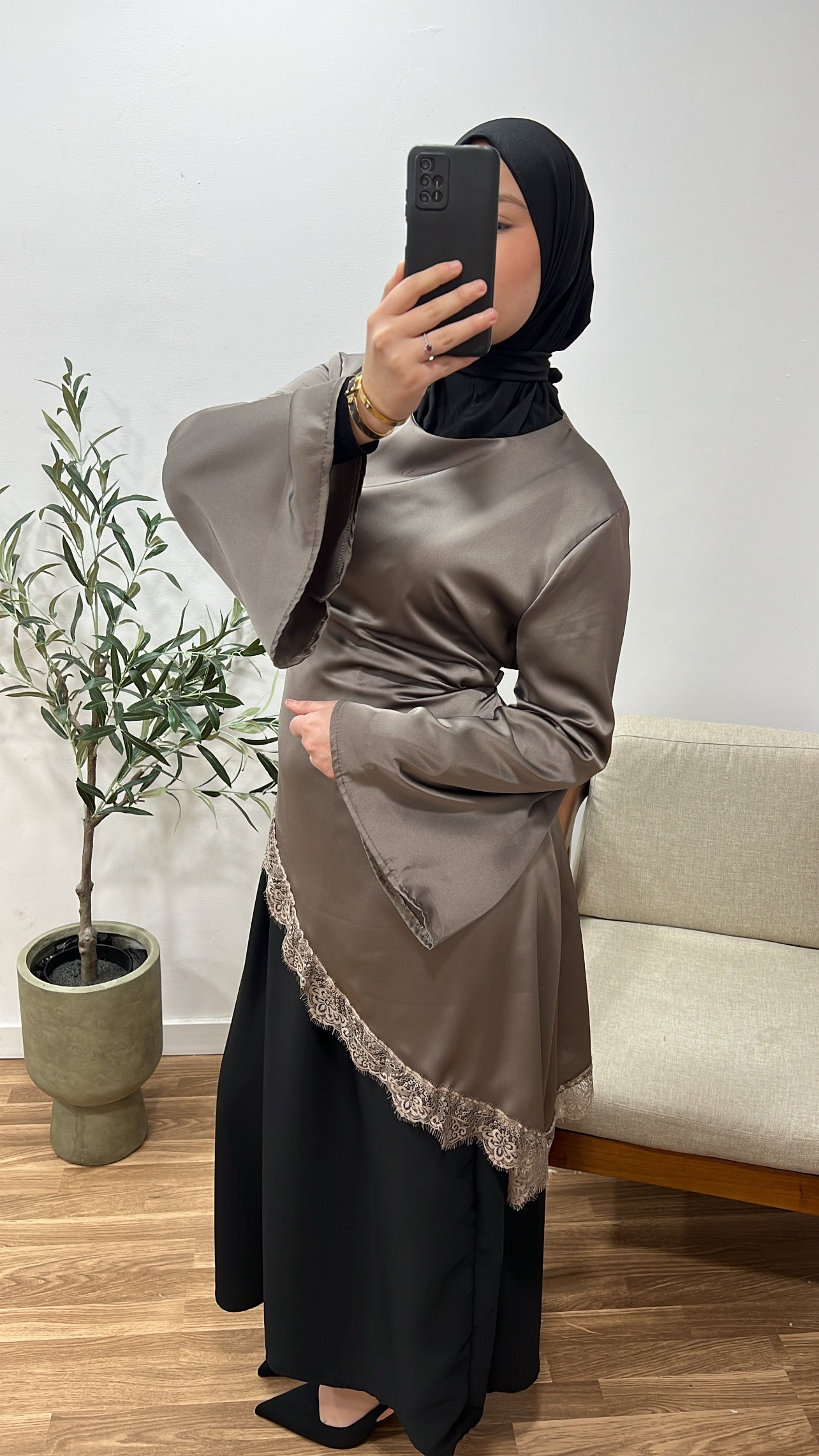 Vestido + camisa encaje ajustable (se pueden separar) taupe