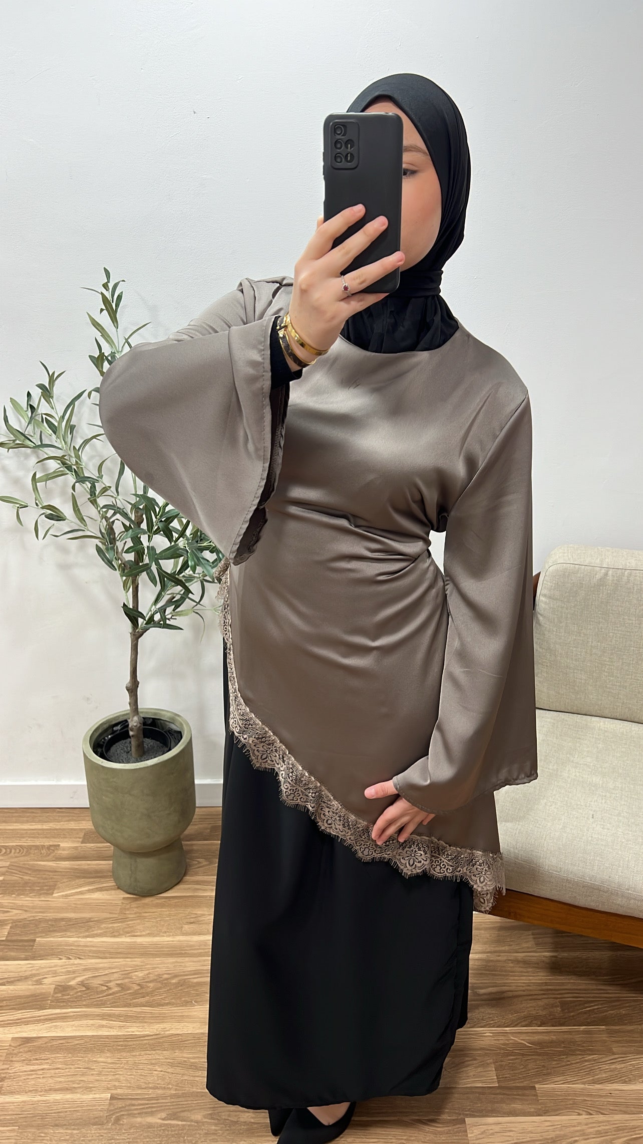 Vestido + camisa encaje ajustable (se pueden separar) taupe