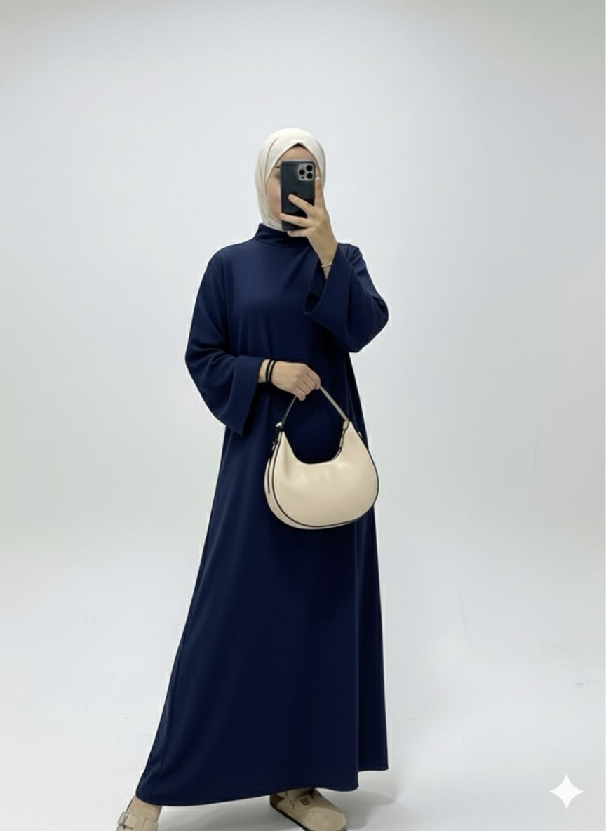 Vestido largo cuello alto azul marino A7