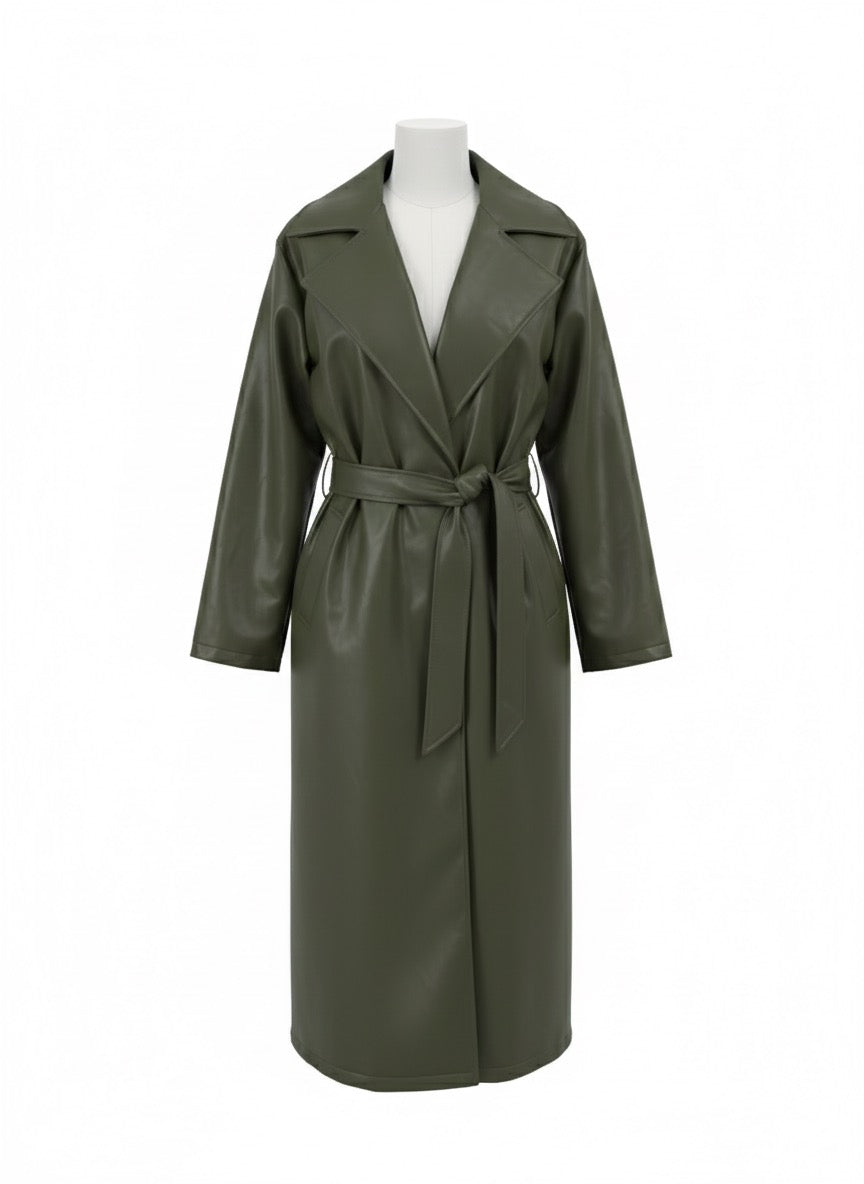 Abrigo cuero verde militar A58