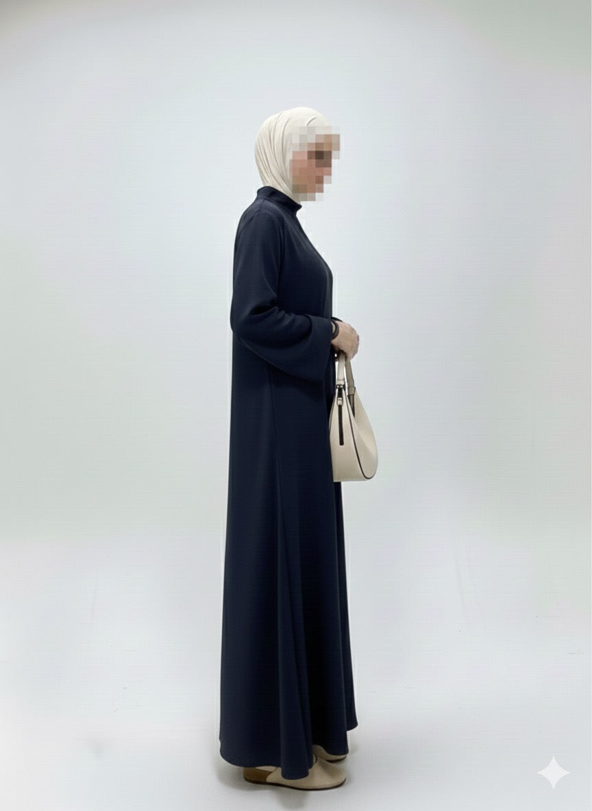 Vestido largo cuello alto azul marino A7