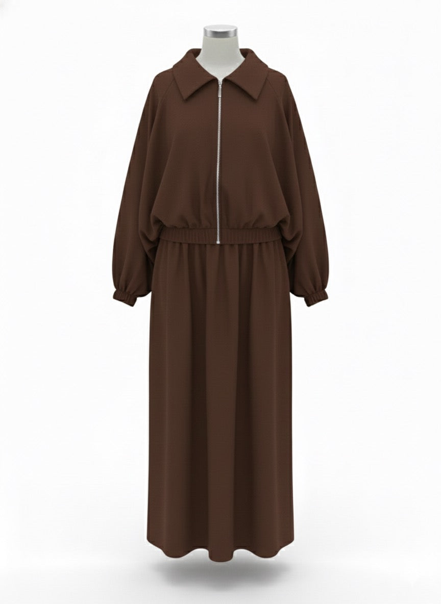 Conjunto marron falda sudadera A64