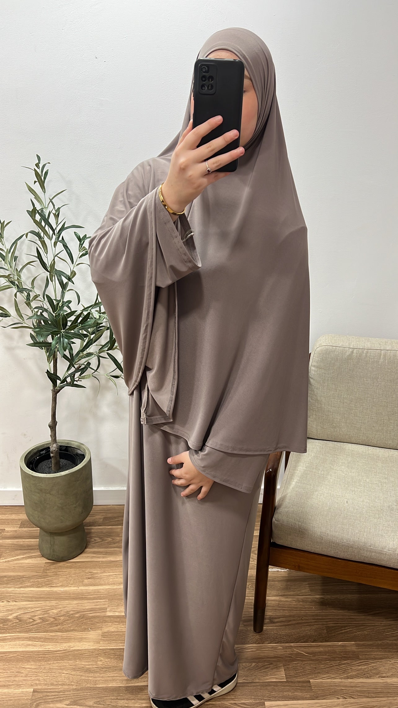 Khimar abaya jersey premium Taupe