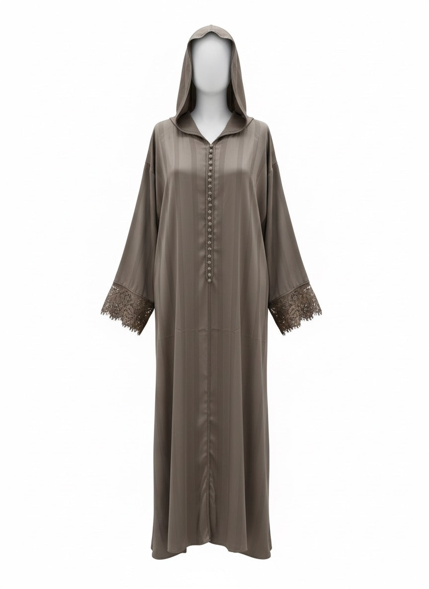 Jellaba taupe encaje A83