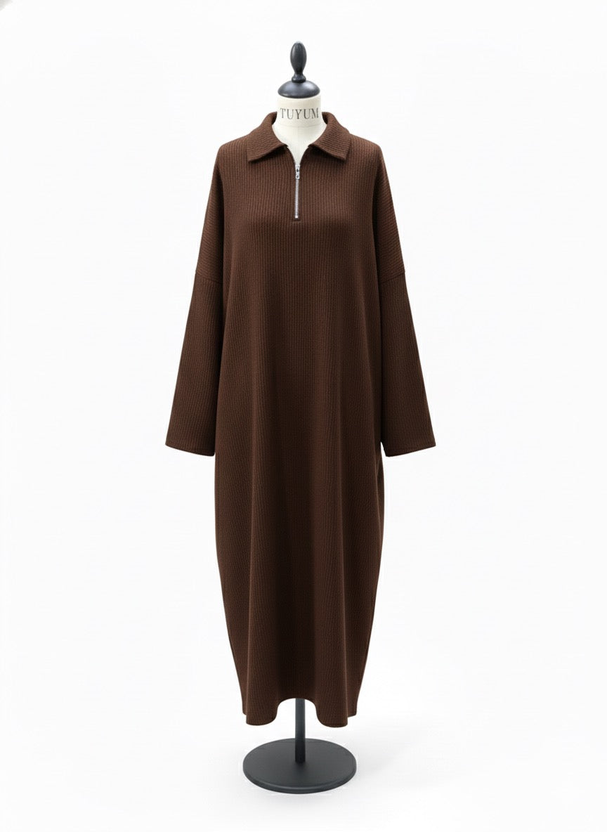 Vestido maxi marron pana efecto mariposa