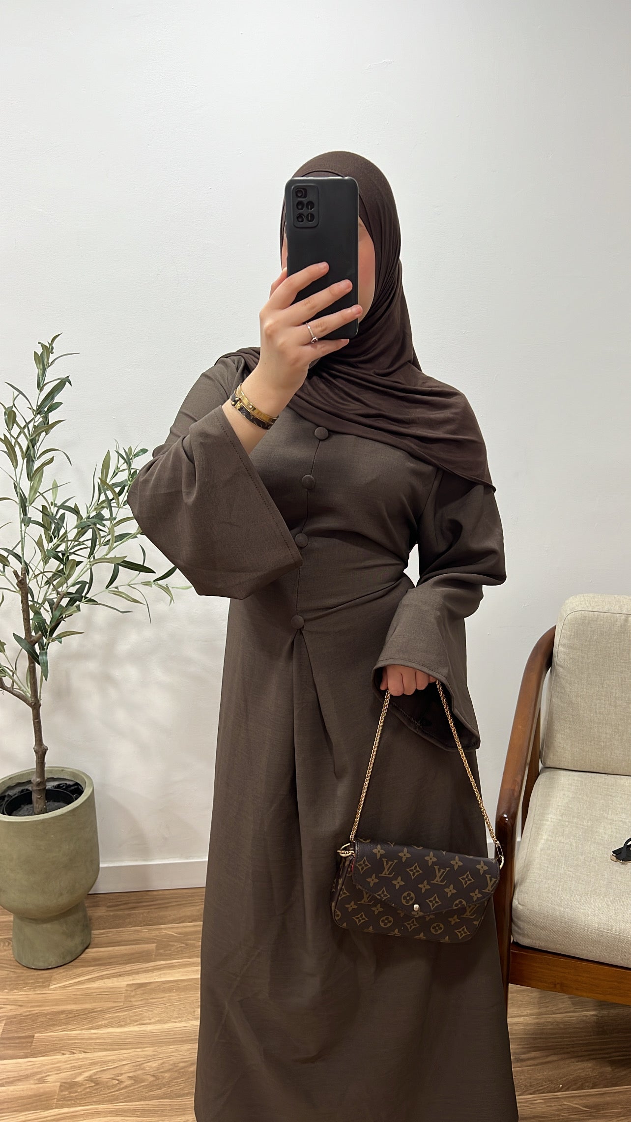 Vestido botones marron