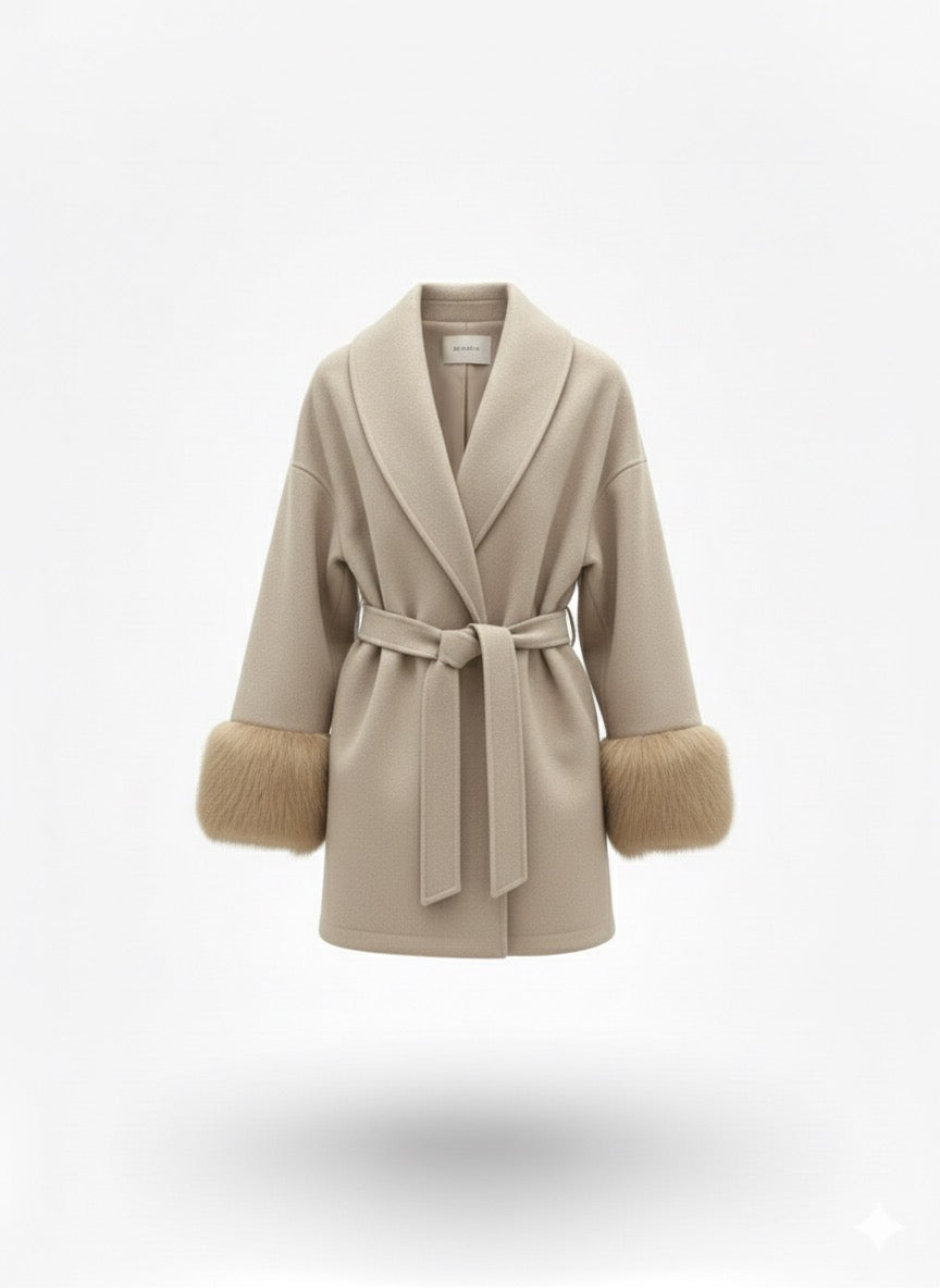 Abrigo beige pelo brazos A17