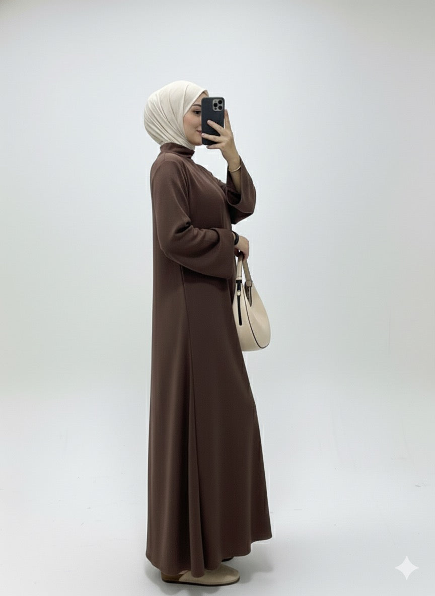 Vestido maxi cuello largo marron A5